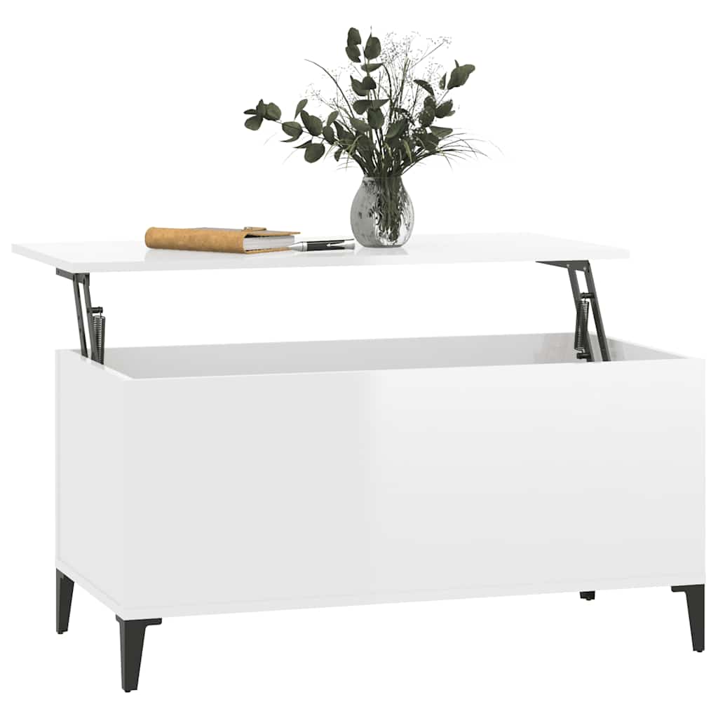 Tavolino Salotto Bianco Lucido 90x44,5x45 cm Legno Multistrato | homemem39