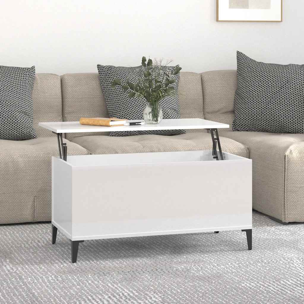 Tavolino Salotto Bianco Lucido 90x44,5x45 cm Legno Multistrato | homemem39