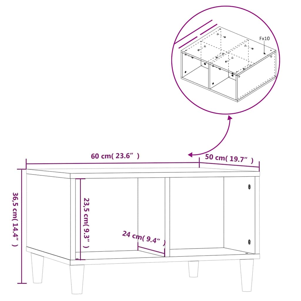 Tavolino Salotto Bianco Lucido 60x50x36,5 cm Legno Multistrato | homemem39