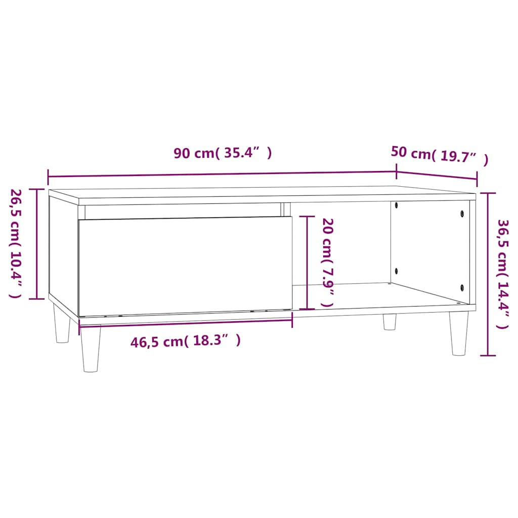 Tavolino da Salotto Nero 90x50x36,5 cm in Legno Multistrato