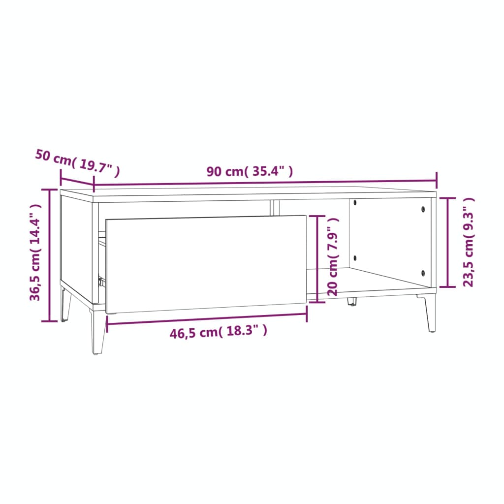 Tavolino Salotto Grigio Cemento 90x50x36,5 cm Legno Multistrato | homemem39