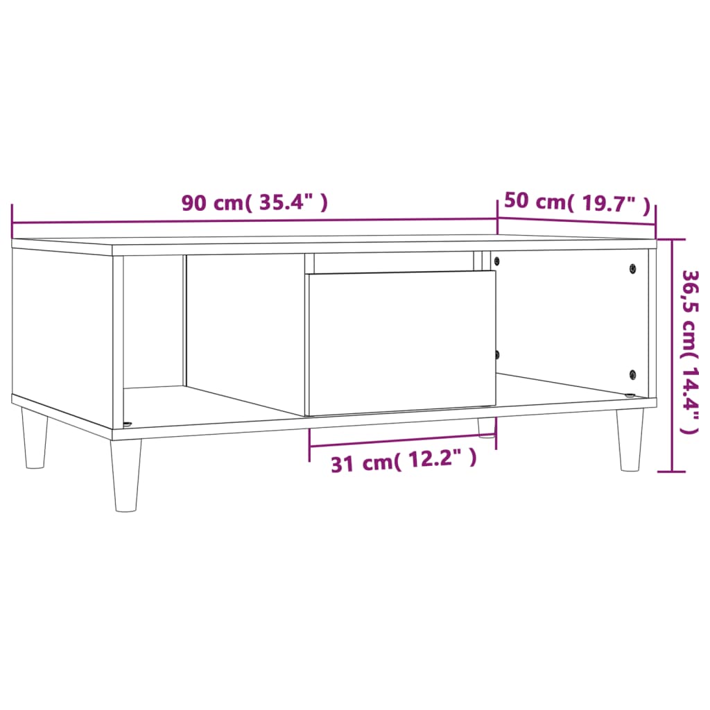 Tavolino da Salotto Bianco 90x50x36,5 cm in Legno Multistrato | homemem39