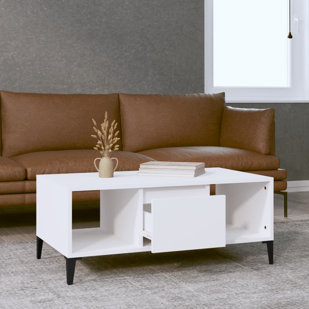 Tavolino da Salotto Bianco 90x50x36,5 cm in Legno Multistrato | homemem39
