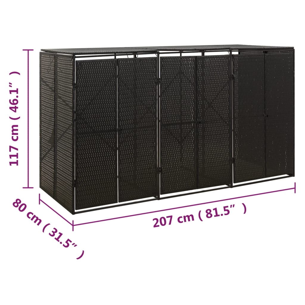 Copribidone Triplo Nero 207x80x117 cm in Polyrattan - homemem39