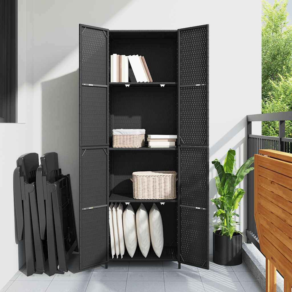 Armadietto Portaoggetti da Giardino Nero 59x40x180cm Polyrattan
