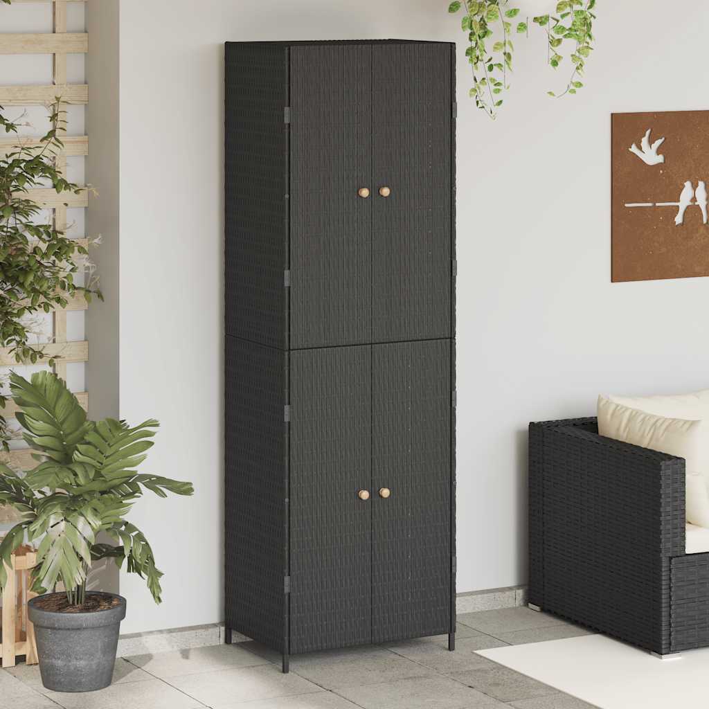 Armadietto Portaoggetti da Giardino Nero 59x40x180cm Polyrattan