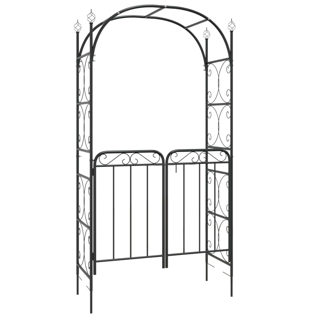 Arco da Giardino con Cancello Nero 108x45x235 cm Acciaio | homemem39