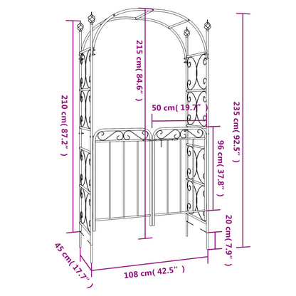 Arco da Giardino con Cancello Nero 108x45x235 cm Acciaio