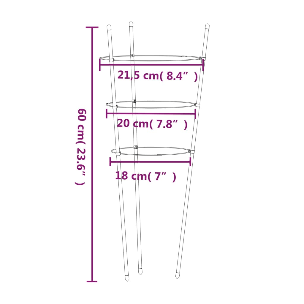 Supporti Piante da Giardino con 3 Anelli 5pz Verde 60cm Acciaio | homemem39