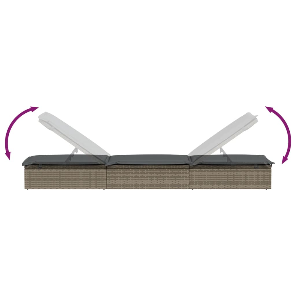 Lettino 1 pz con Cuscino Grigio 201x55x62 cm in Polyrattan - homemem39