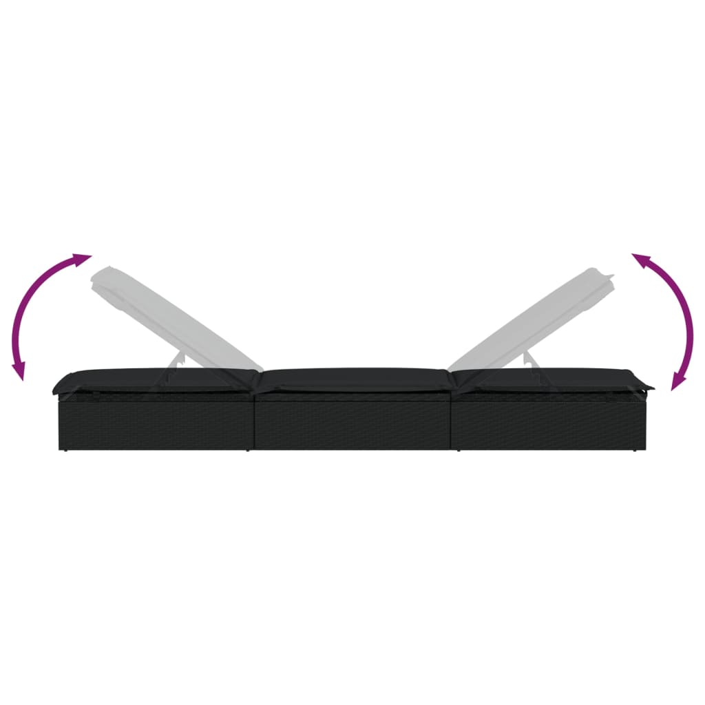 Lettino 1 pz con Cuscino Nero 201x55x62 cm in Polyrattan - homemem39