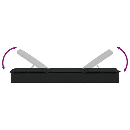 Lettino 1 pz con Cuscino Nero 201x55x62 cm in Polyrattan - homemem39