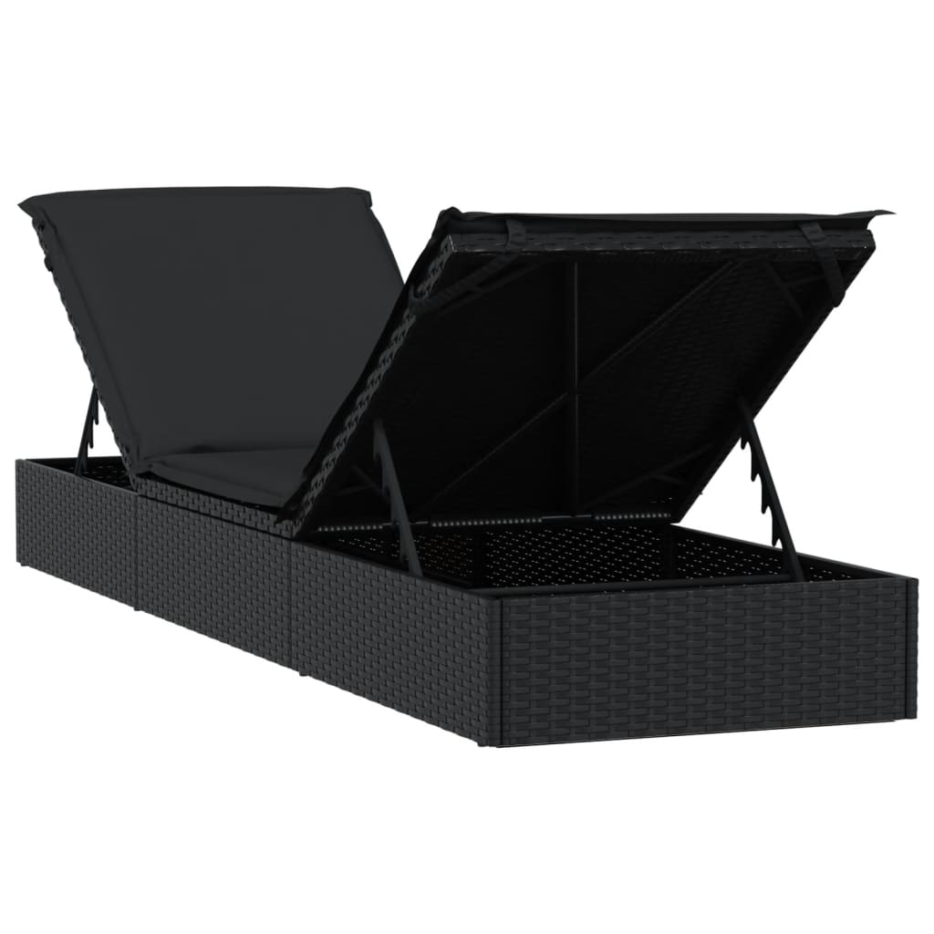 Lettino 1 pz con Cuscino Nero 201x55x62 cm in Polyrattan - homemem39