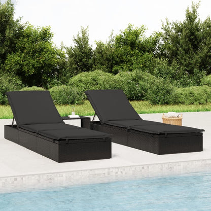 Lettino 1 pz con Cuscino Nero 201x55x62 cm in Polyrattan - homemem39
