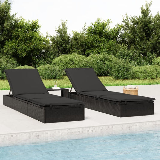 Lettino 1 pz con Cuscino Nero 201x55x62 cm in Polyrattan - homemem39