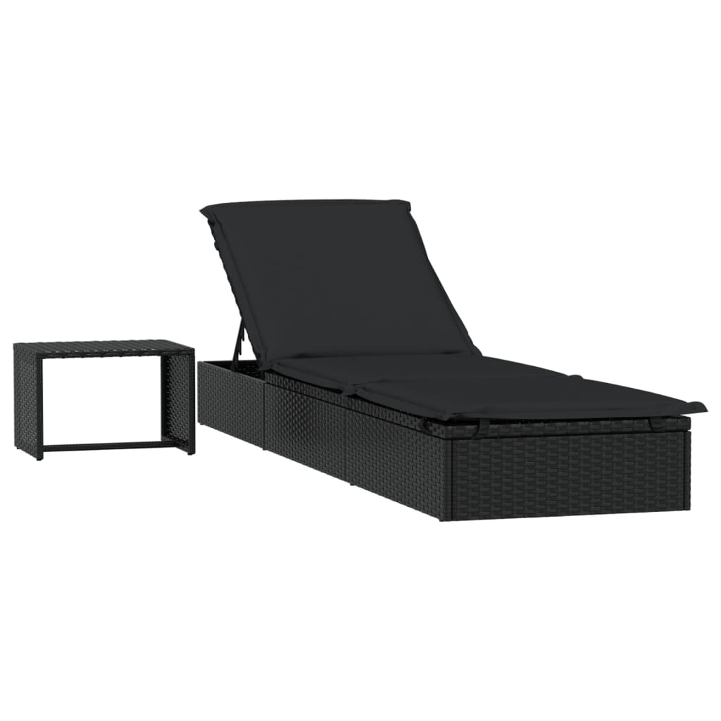 Lettino Prendisole 1 pz con Tavolino Nero in Polyrattan - homemem39