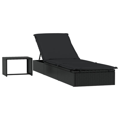 Lettino Prendisole 1 pz con Tavolino Nero in Polyrattan - homemem39
