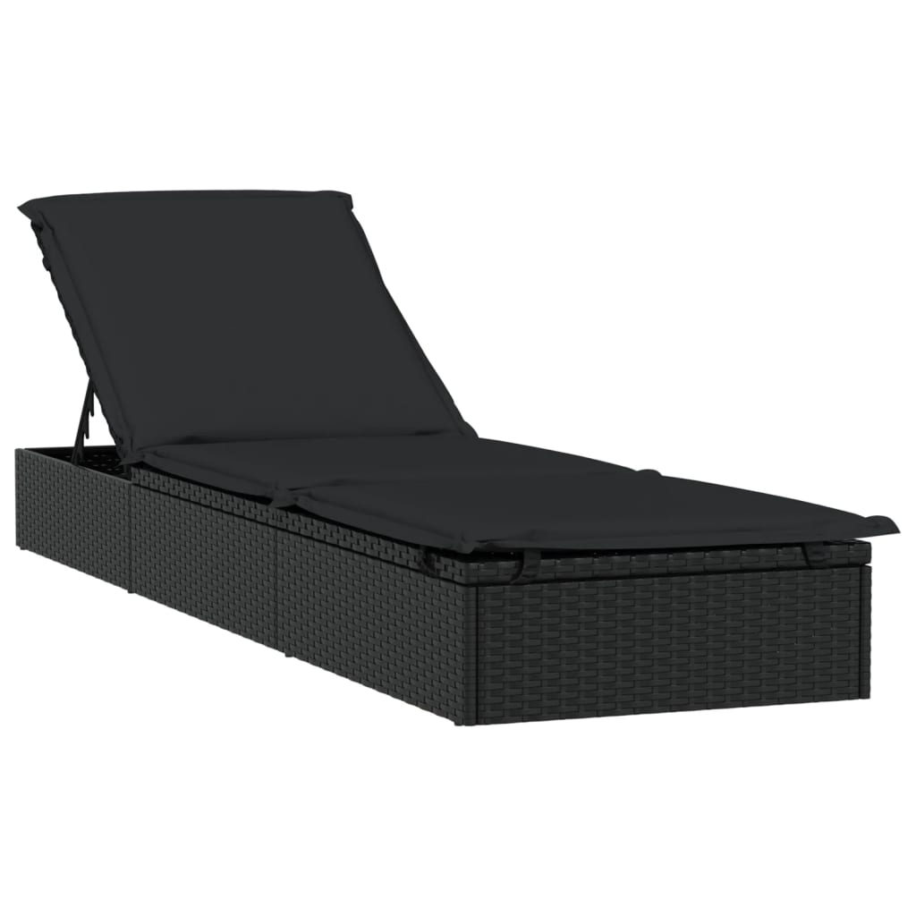 Lettino Prendisole 1 pz con Tavolino Nero in Polyrattan - homemem39