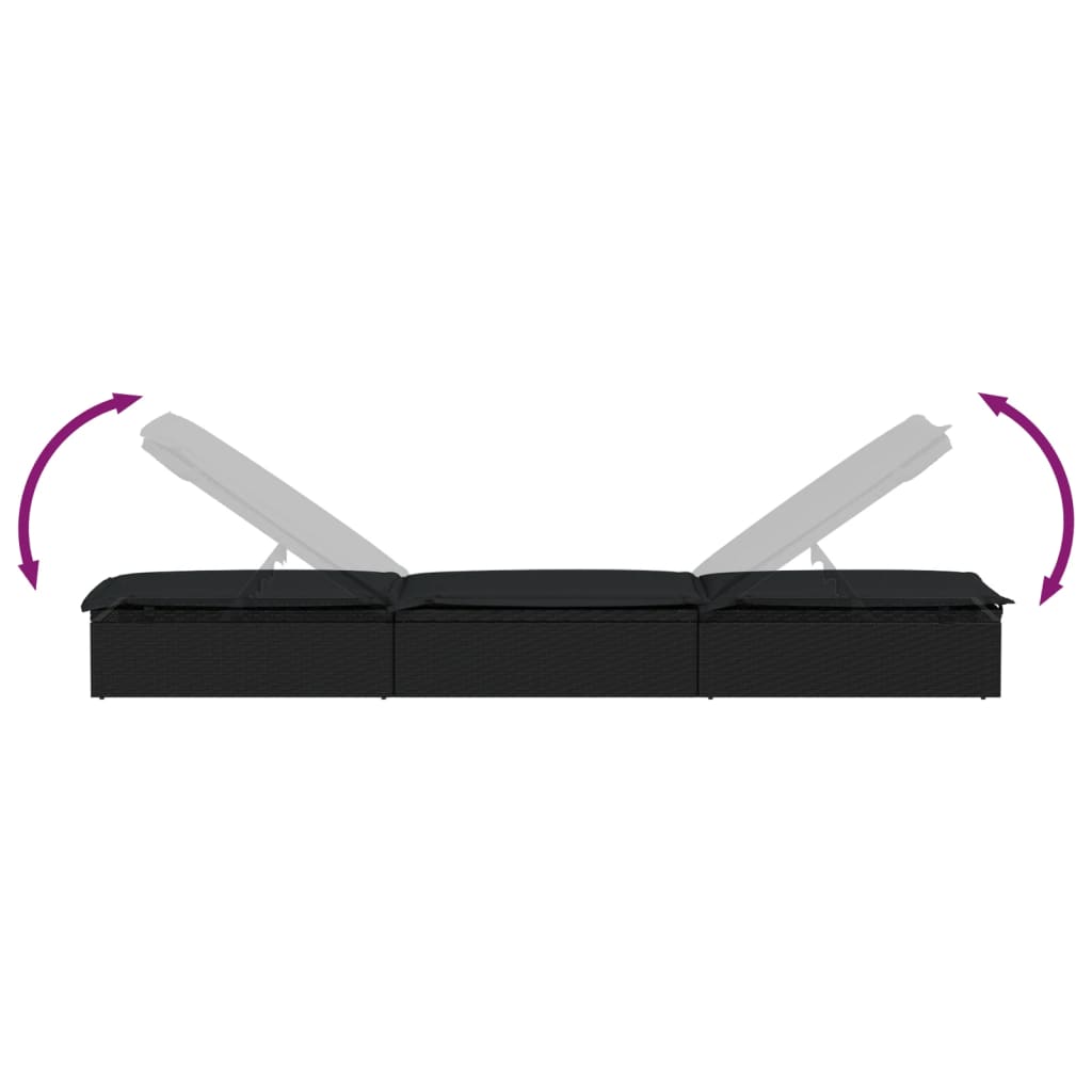 Lettino Prendisole 1 pz con Tavolino Nero in Polyrattan - homemem39