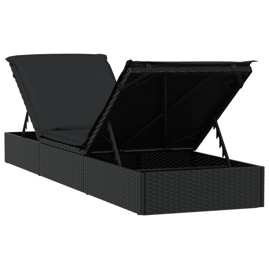 Lettino Prendisole 1 pz con Tavolino Nero in Polyrattan - homemem39