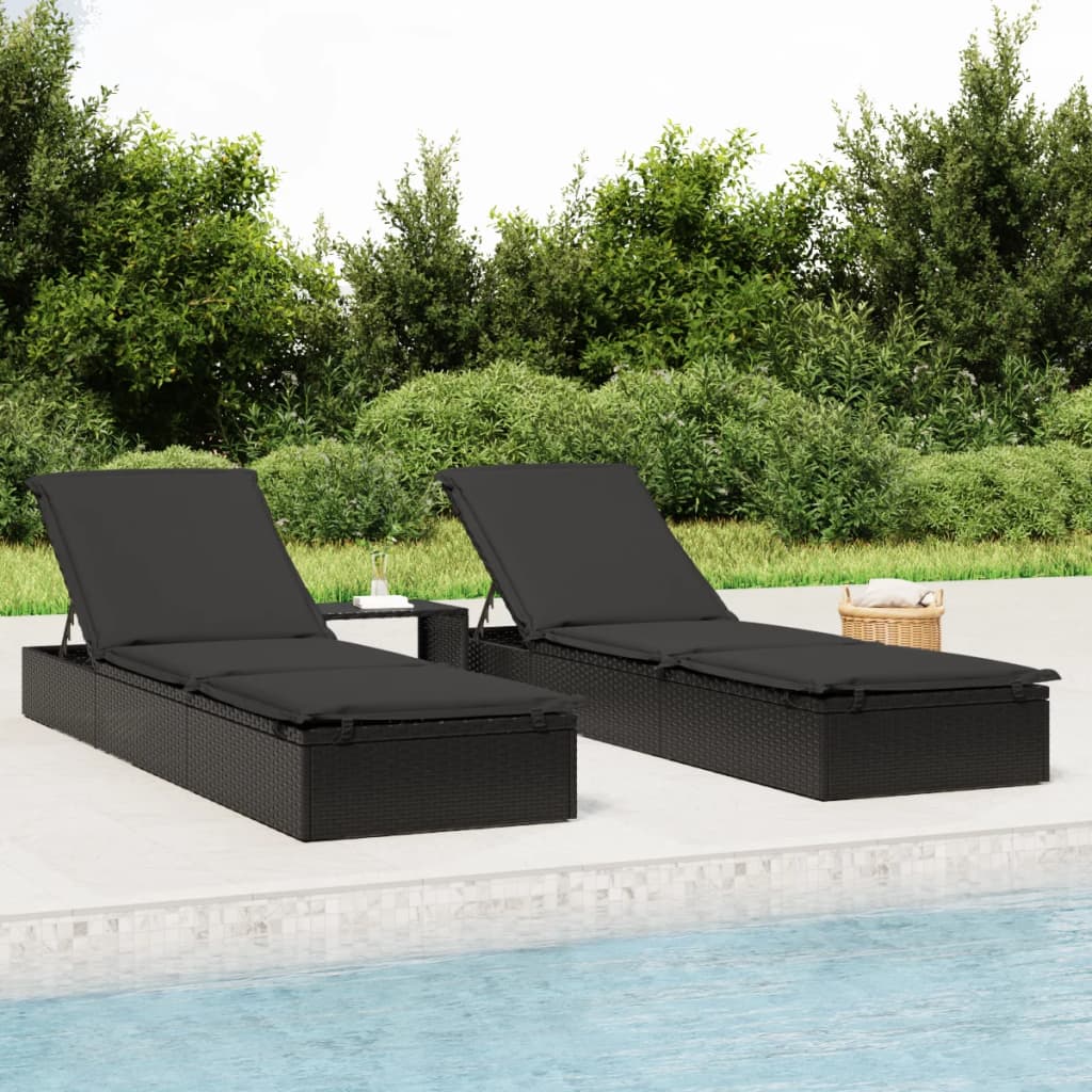 Lettino Prendisole 1 pz con Tavolino Nero in Polyrattan - homemem39