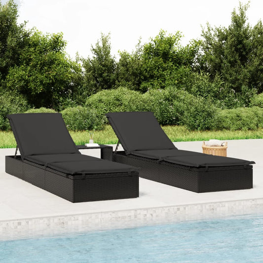 Lettino Prendisole 1 pz con Tavolino Nero in Polyrattan - homemem39