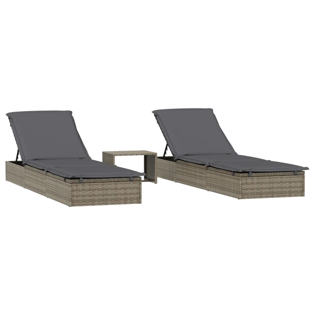 Lettini Prendisole 2pz con Tavolino Grigio in Polyrattan - homemem39