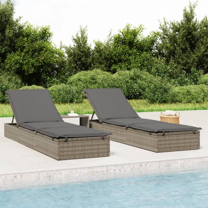 Lettini Prendisole 2pz con Tavolino Grigio in Polyrattan - homemem39