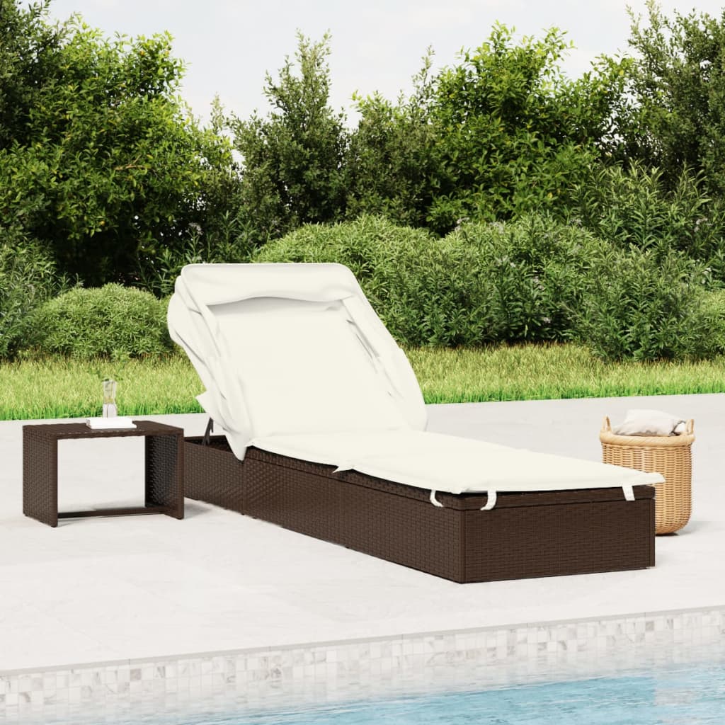 Lettino con Tetto Pieghevole Marrone 213x63x97 cm Polyrattan