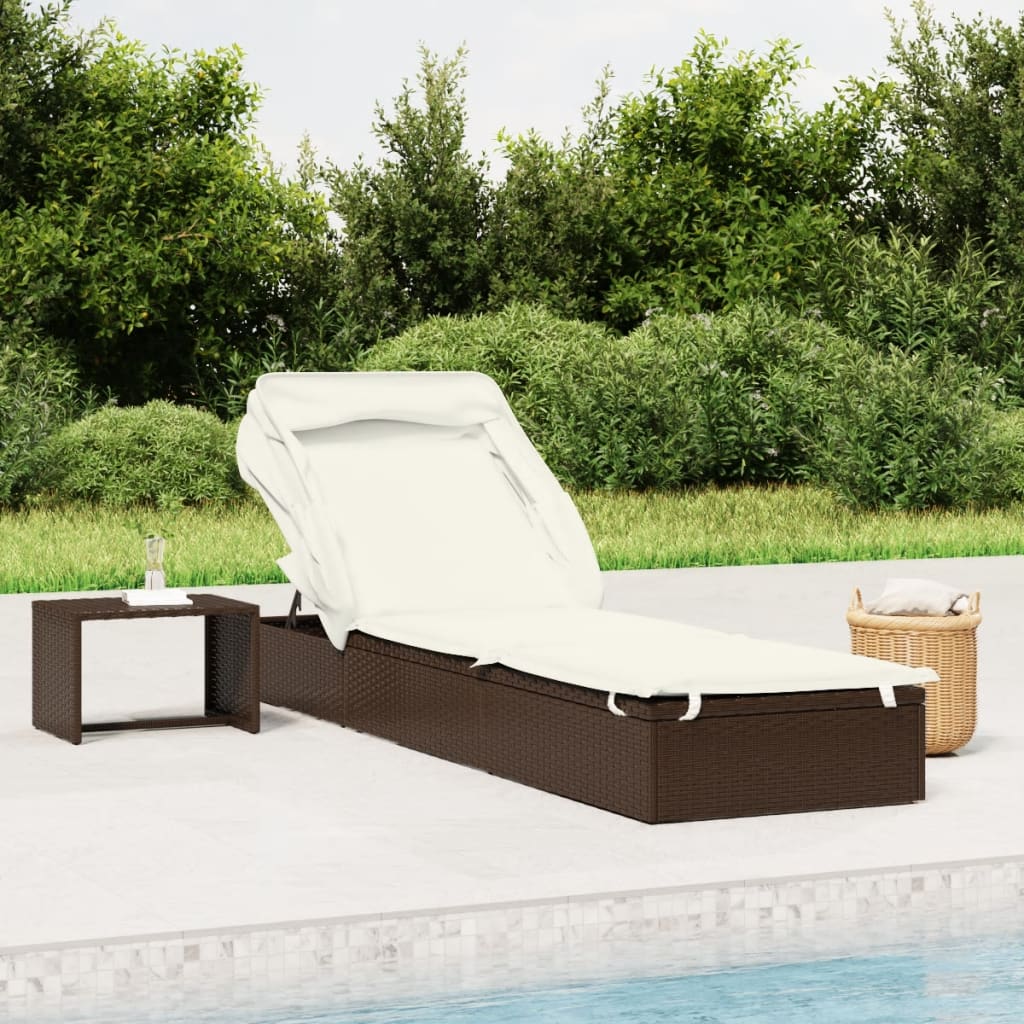 Lettino con Tetto Pieghevole Marrone 213x63x97 cm Polyrattan - homemem39