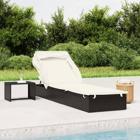 Cot with Black Folding Roof 213x63x97 cm Polyrattan