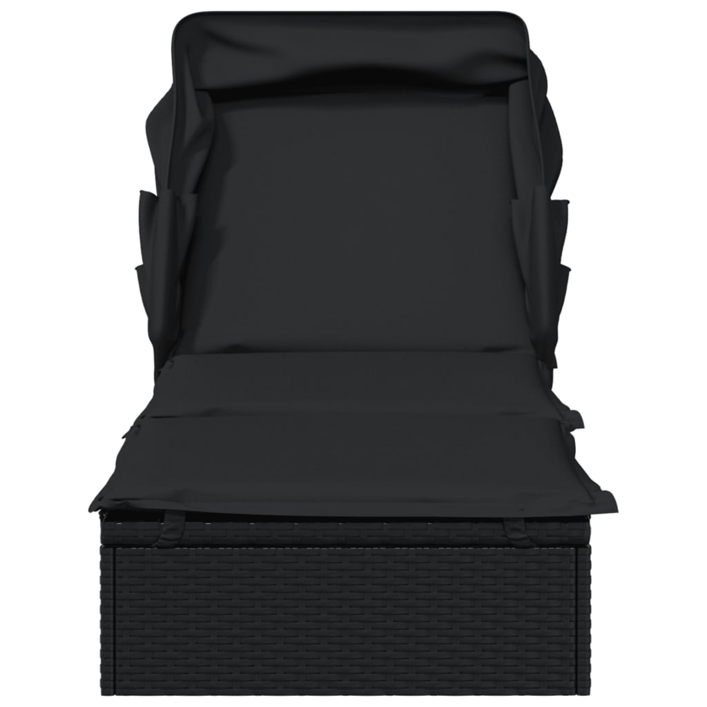 Lettino con Tetto Pieghevole Nero 213x63x97 cm Polyrattan - homemem39