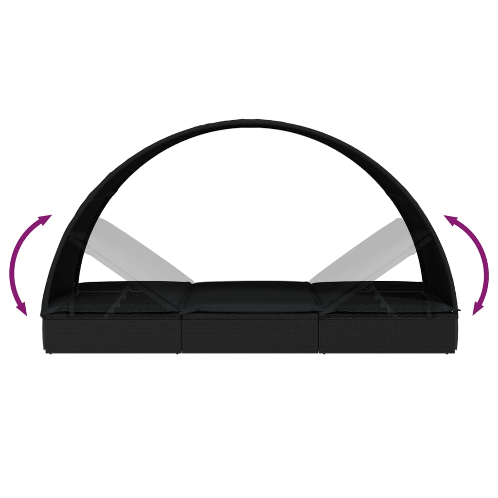 Lettino con Tetto Rotondo Nero 211x57x140 cm Polyrattan - homemem39