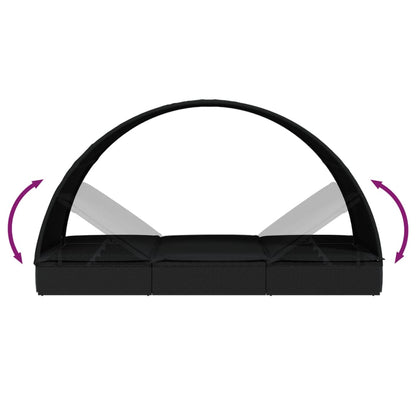 Lettino con Tetto Rotondo Nero 211x57x140 cm Polyrattan - homemem39