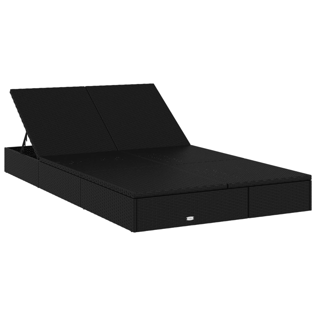 Lettino Prendisole 2 Persone con Cuscini Nero in Polyrattan | homemem39