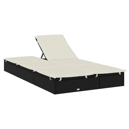 Lettino Prendisole 2 Persone con Cuscini Nero in Polyrattan | homemem39
