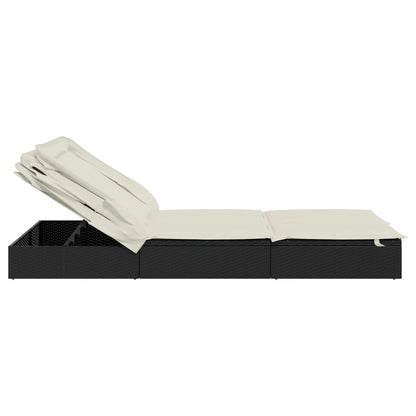 Lettino Doppio Tetto Pieghevole Nero 213x118x97cm in Polyrattan - homemem39