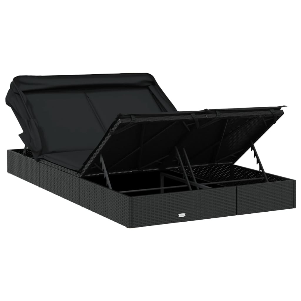Lettino Doppio Tetto Pieghevole Nero 213x118x97 cm Polyrattan - homemem39