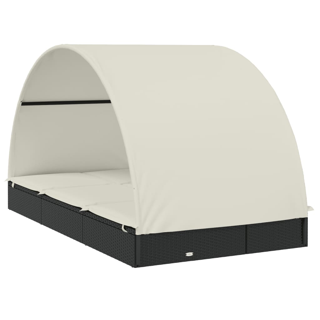 Lettino Doppio Tetto Rotondo Nero 211x112x140 cm in Polyrattan - homemem39