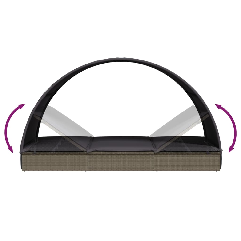 Lettino Doppio Tetto Rotondo Grigio 211x112x140 cm Polyrattan - homemem39