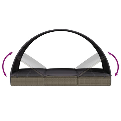 Lettino Doppio Tetto Rotondo Grigio 211x112x140 cm Polyrattan - homemem39