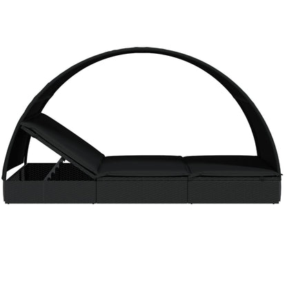 Lettino Doppio Tetto Rotondo Nero 211x112x140 cm in Polyrattan - homemem39