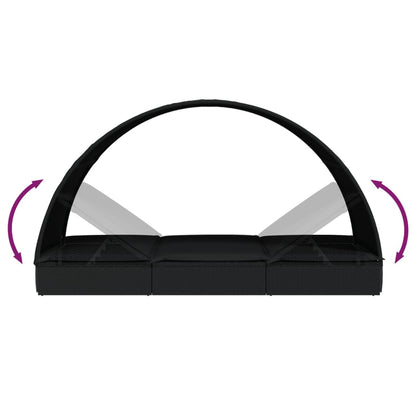 Lettino Doppio Tetto Rotondo Nero 211x112x140 cm in Polyrattan - homemem39