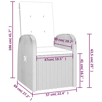 Sedie Reclinabili da Giardino con Cuscini 2pz Grigio Polyrattan