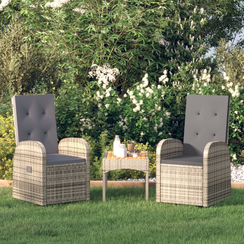 Reclining Garden Chairs with Cushions 2pcs Gray Polyrattan