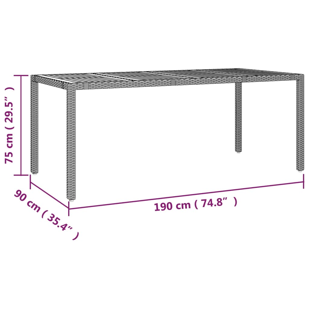 Tavolo da Giardino Piano Legno Nero Polyrattan Massello Acacia