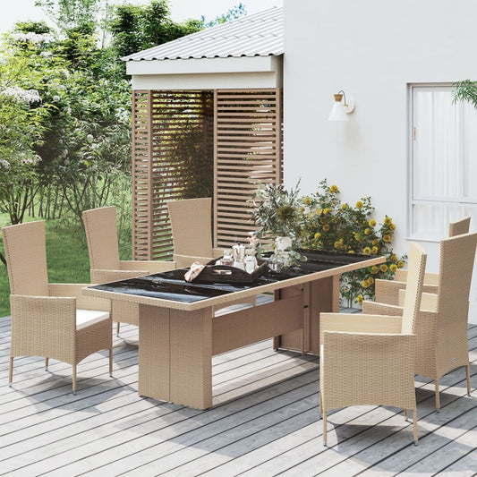 Tavolo da Giardino Piano Vetro Beige Polyrattan Vetro Temperato - homemem39