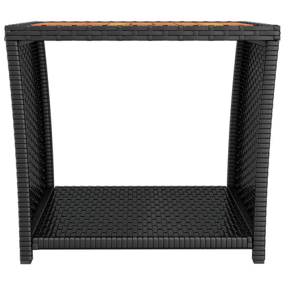 Tavolino con Piano Legno Nero Polyrattan Legno Massello Acacia