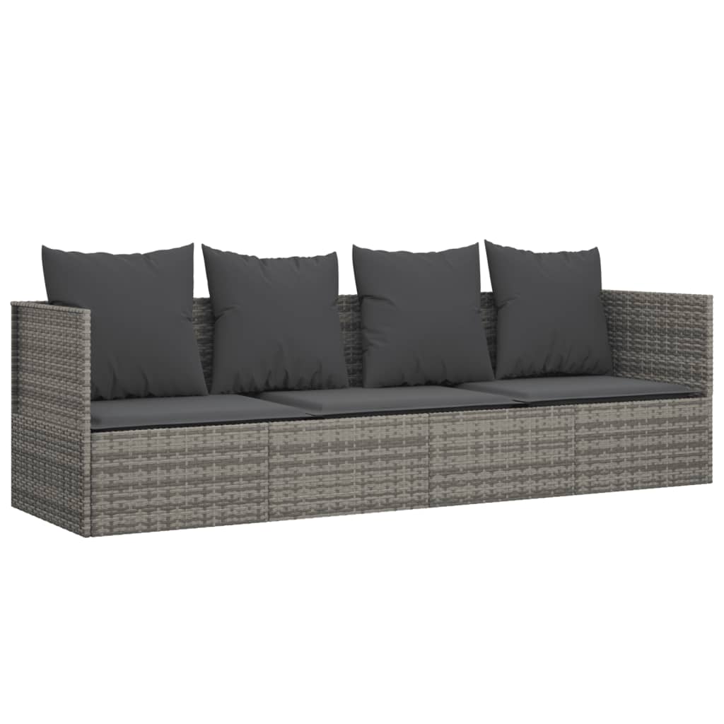 Outdoor Sun Lounger with Gray Polyrattan Cushions