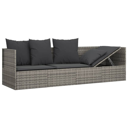 Outdoor Sun Lounger with Gray Polyrattan Cushions